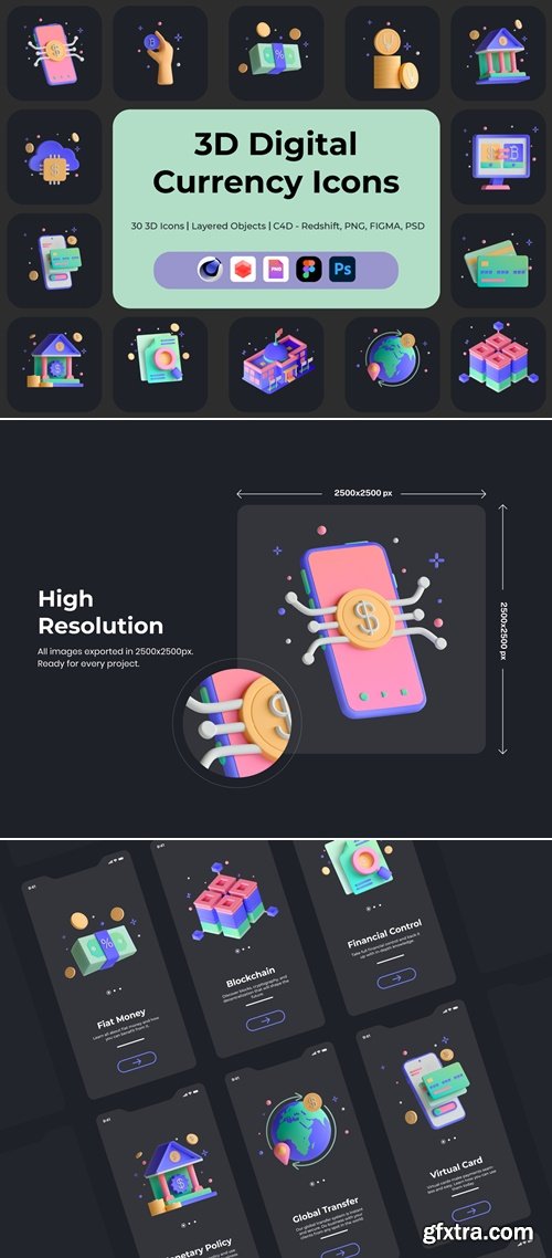 30 3D Icons Illustration Digital Currency
