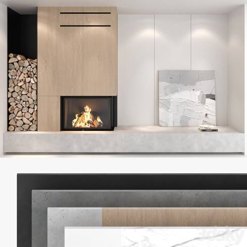 '3dsky Pro - Decorative wall with fireplace set 01'