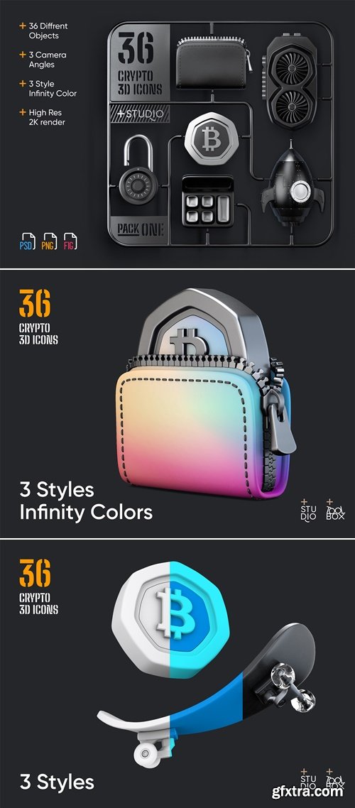 36 Crypto 3D icons Ui8.net
