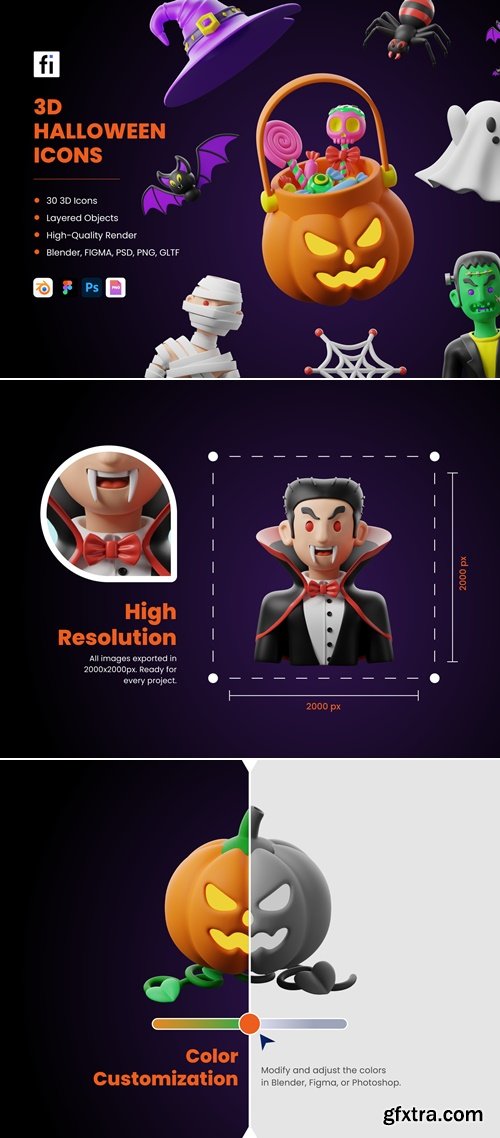 3D Trick-or-Treat Icons