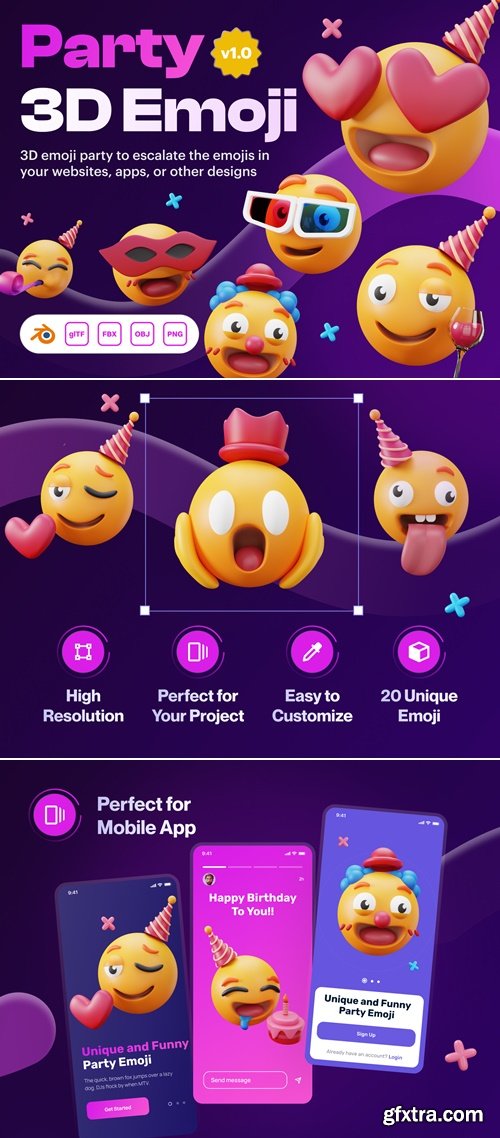 Emoty - 3D Party & Celebration Emoji Set Ui8.net