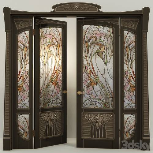'3dsky Pro - Stained glass door two-field, modern'