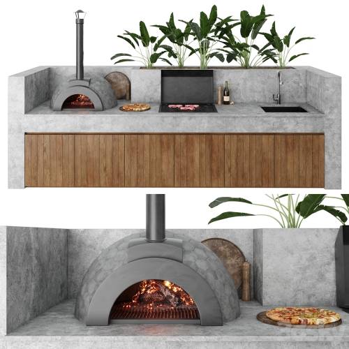 '3dsky Pro - Outdoor kitchen with barbecue and pizza oven'