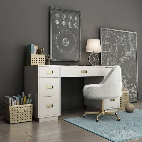 '3dsky Pro - WRIGHTED TABLE Restoration Hardware, AVALON WITH WAXED WHITE STORAGE BOXES'