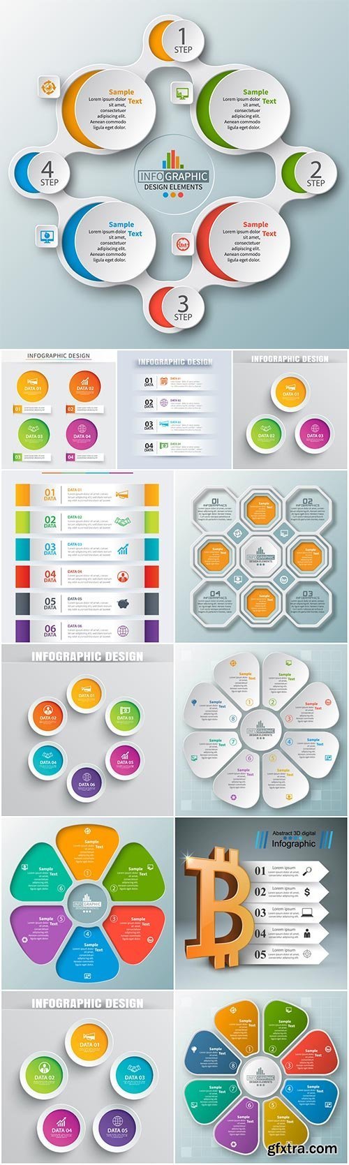 Vector Abstract 3D Paper Business Infographic Elements 12xEPS