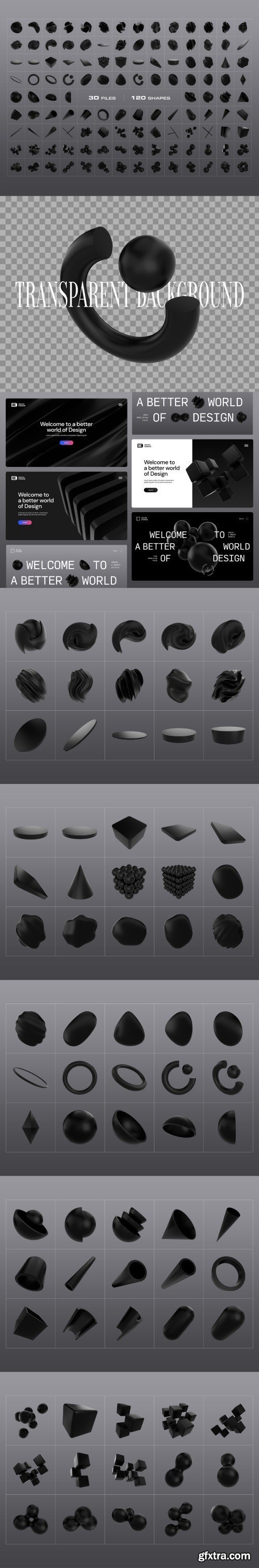 3D Black Shapes Collection Ui8.net