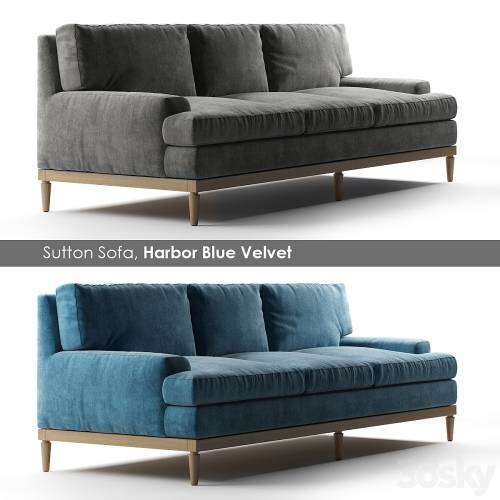 '3dsky Pro - Sutton Sofa, Harbor Blue Velvet'