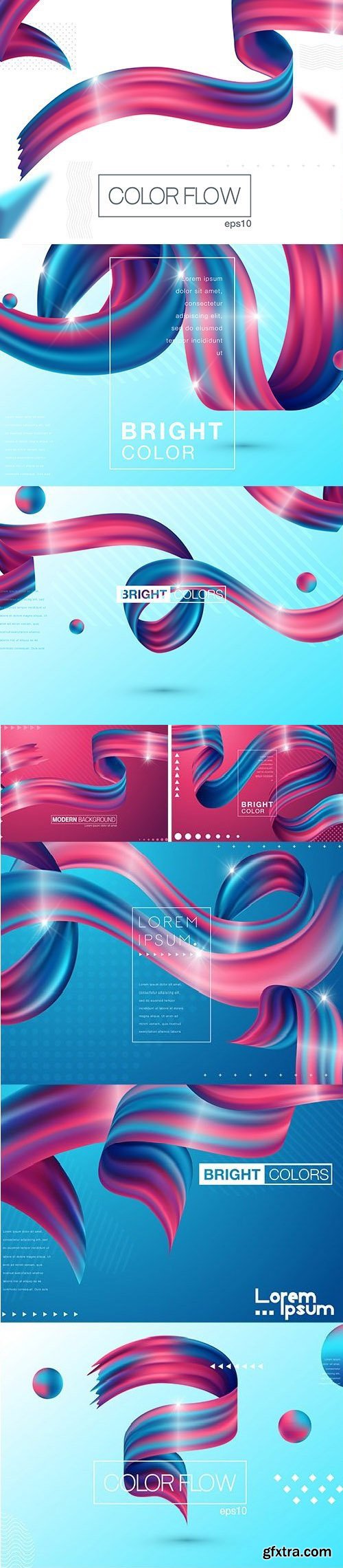Colorful 3D Flow Shapes Liquid Wave Set 8xEPS
