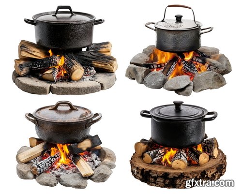 20 CAMPFIRES IN TRANSPARENT PNG