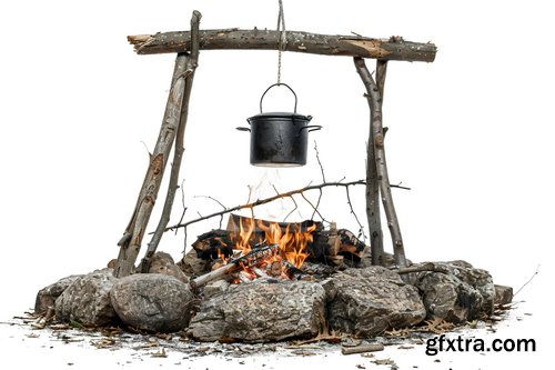 20 CAMPFIRES IN TRANSPARENT PNG