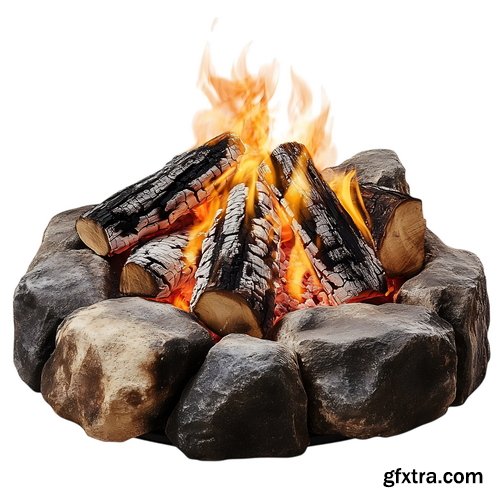 20 CAMPFIRES IN TRANSPARENT PNG