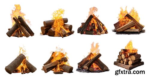 20 CAMPFIRES IN TRANSPARENT PNG