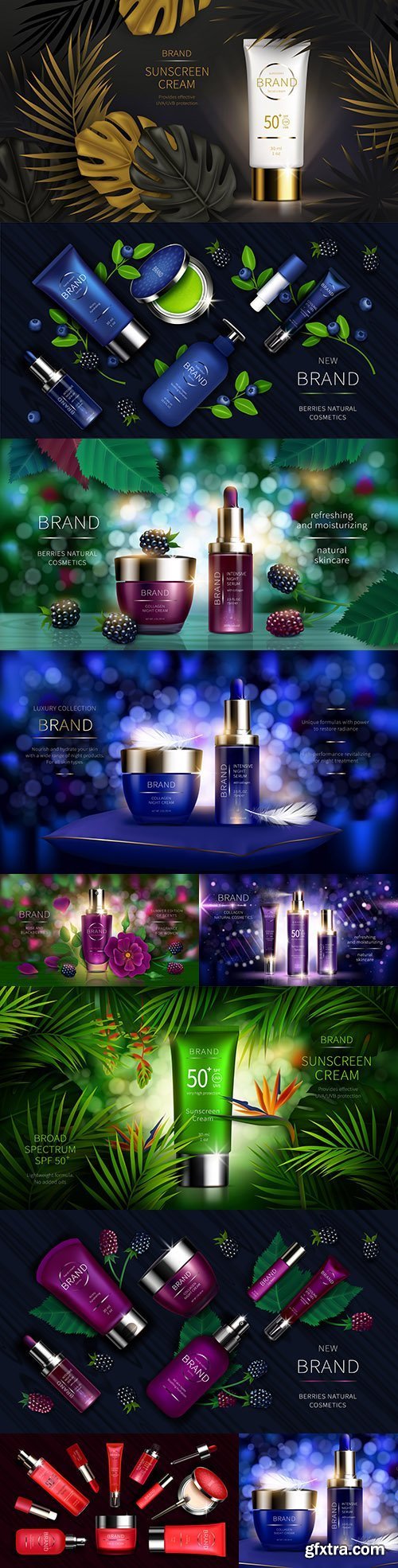 Cosmetic Series with Berries & Fruits Realistic Advertising Poster