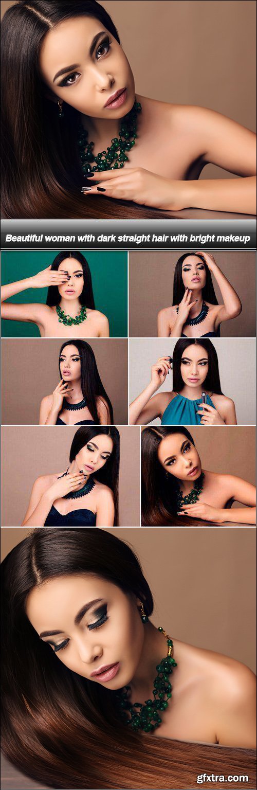 Beautiful Woman With Dark Straight Hair, Bright Makeup 7xJPG