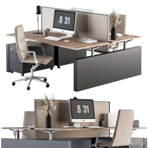 '3dsky Pro - Office Furniture - employee Set Cream and Black 36'