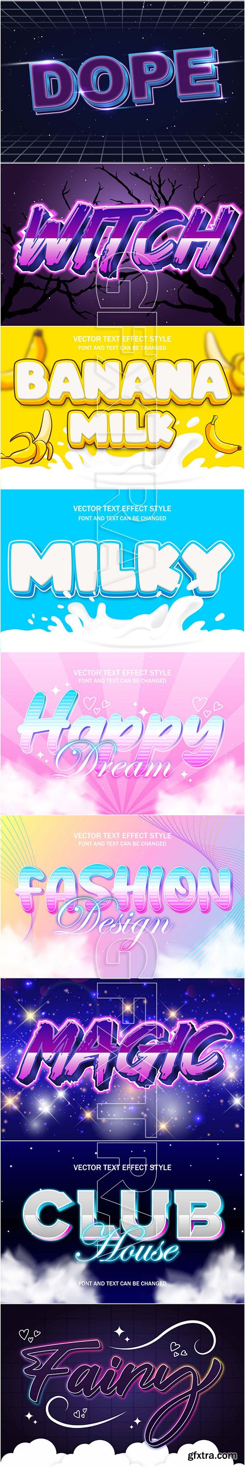 Text effects in vector, 28 illustrations dairy, beauty, cloud, game, disco, candy, magic, milky