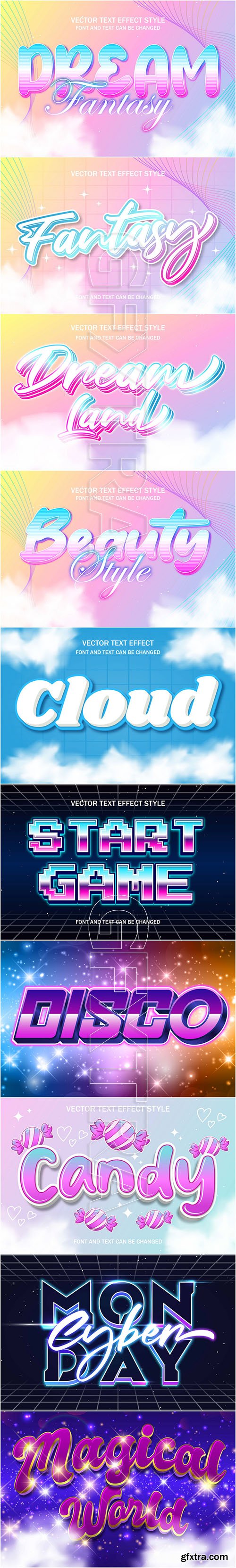 Text effects in vector, 28 illustrations dairy, beauty, cloud, game, disco, candy, magic, milky