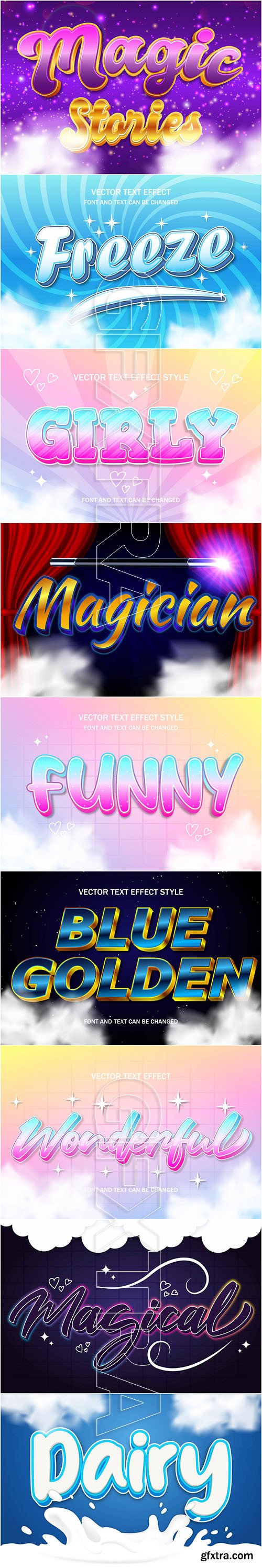 Text effects in vector, 28 illustrations dairy, beauty, cloud, game, disco, candy, magic, milky