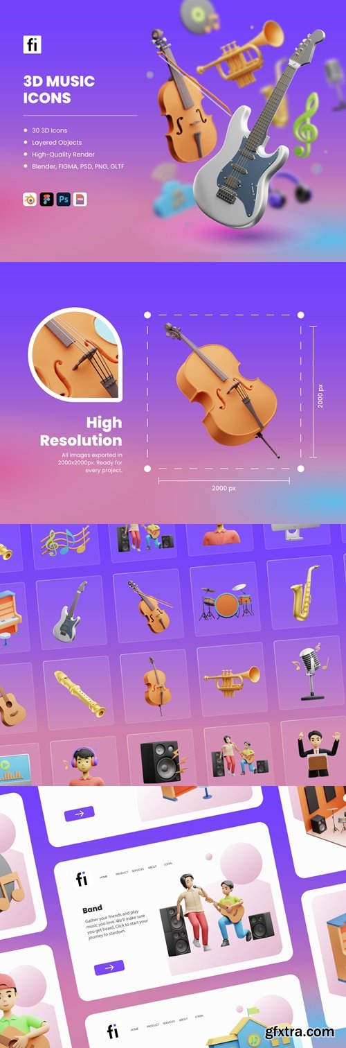 30 3D Musical Elements Icons