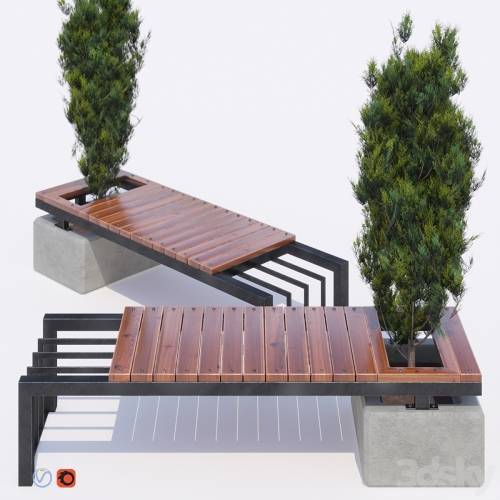 '3dsky Pro - bench and thuja'