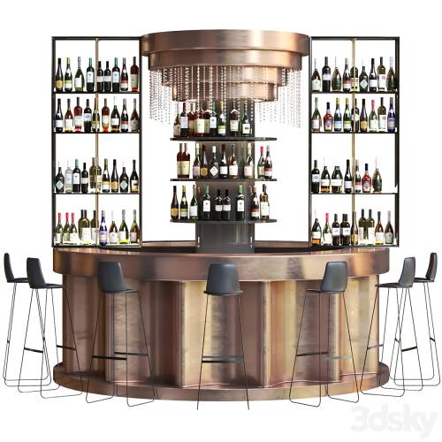 '3dsky Pro - Bar counter with copper decor and strong alcohol. The pub' '3dsky Pro - Bar counter with copper decor and strong alcohol. The pub'