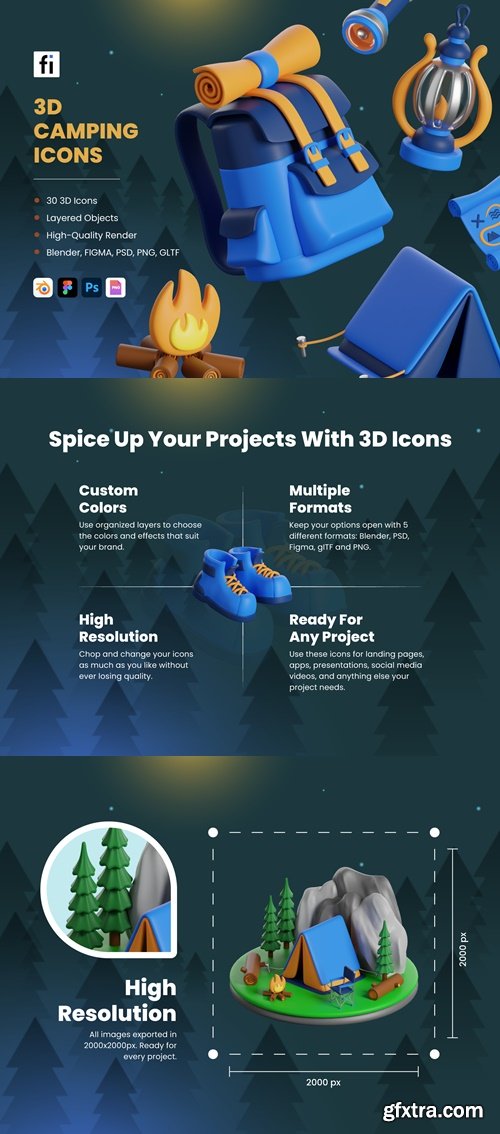 3D Camping Icon Set