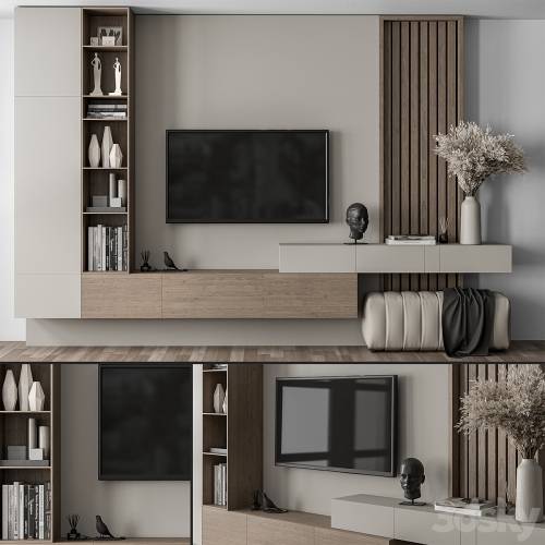 '3dsky Pro - TV Wall Gray and Wood with Hallway Cabinet - Set 37'