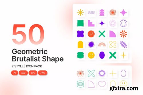 50 Geometric Brutalist Shapes - Vector Designs Pack