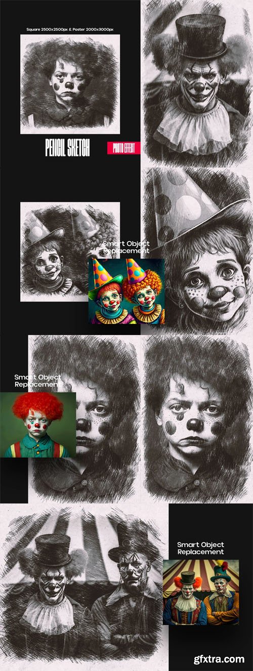 Pencil Sketch - Square & Poster Photoshop Effects