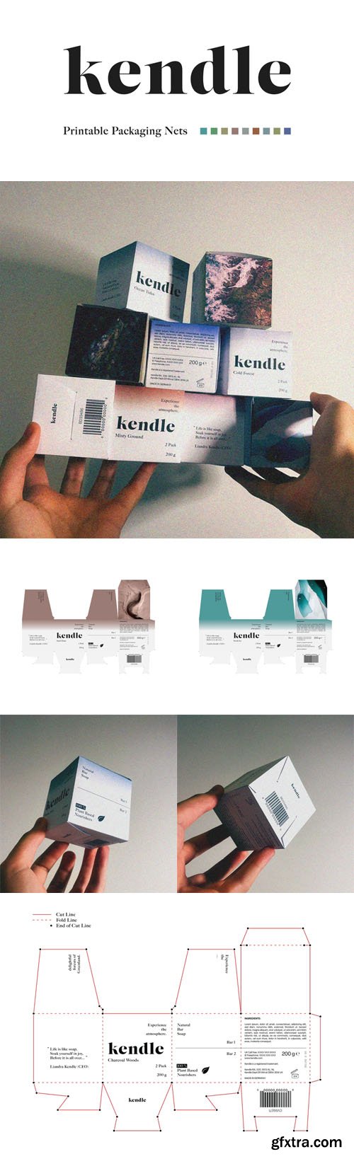 Kendle - A4 Printable Packaging Nets - Vector Design Templates