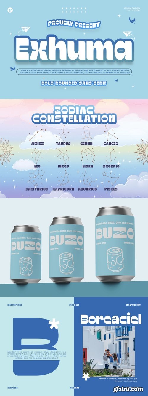 CreativeMarket - Exhuma - Playful Modern Sans Serif 291273478