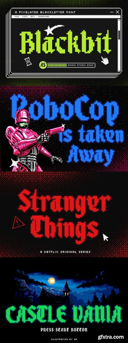 CreativeMarket - Blackbit Pixelated Blackletter Font 91915250