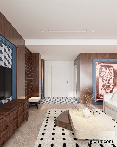 3ds Max Living Room - Kitchen Interior Scene