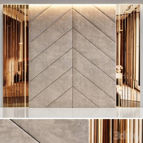'3dsky Pro - Headboard made from beige panels and gold planks'