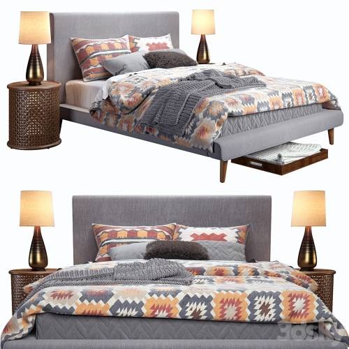 '3dsky Pro - West Elm Mod Upholstered Bed'