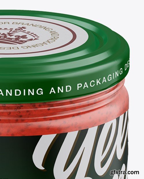 Yellowimages - Glass Jar with Strawberry Marmalade Mockup - Front View (High Angle Shot) - 19008