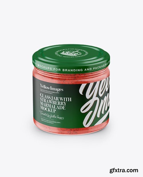 Yellowimages - Glass Jar with Strawberry Marmalade Mockup - Front View (High Angle Shot) - 19008