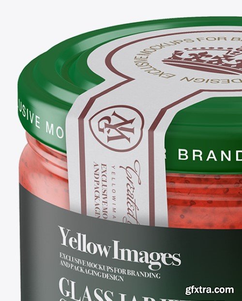 Yellowimages - Glass Jar with Strawberry Marmalade Mockup - Front View (High Angle Shot) - 19008