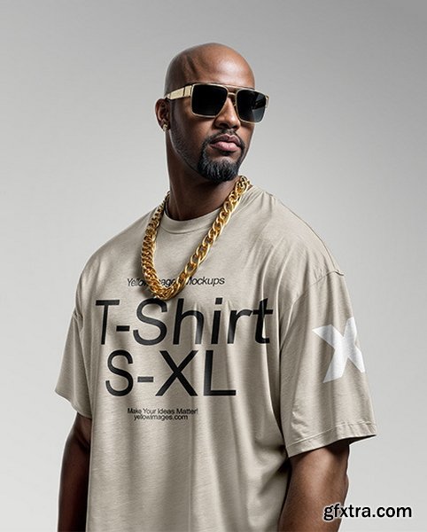 YellowImages - Man Wearing a T-Shirt with Gold Chain and Sunglasses Mockup - 136554