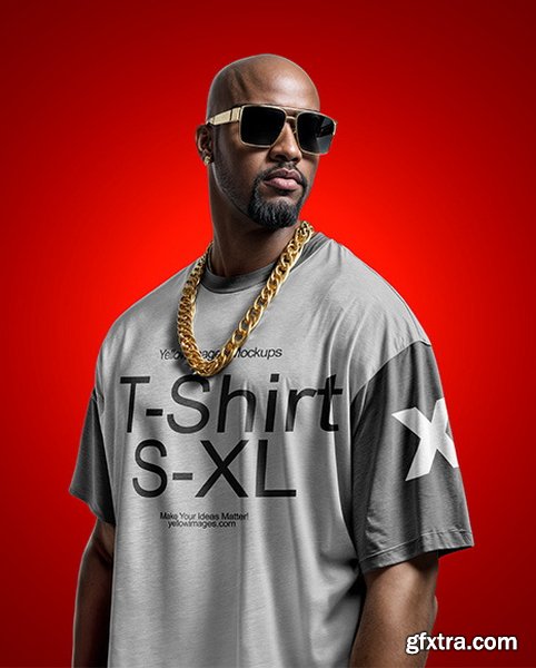 YellowImages - Man Wearing a T-Shirt with Gold Chain and Sunglasses Mockup - 136554