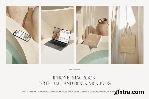 CreativeMarket - iPhone MacBook Tote Bag Book Mockups - 31381529