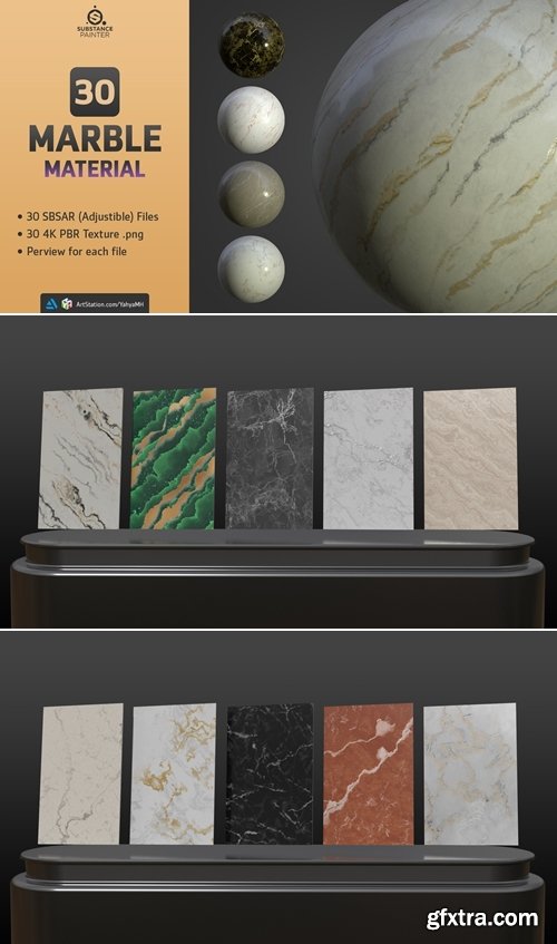 Artstation - 30 Marble Materials (SBSAR, 4K PBR Texture) - Environment Library VOL 01