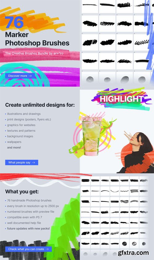 76 Hand-crafted Marker Brushes Pack for Photoshop