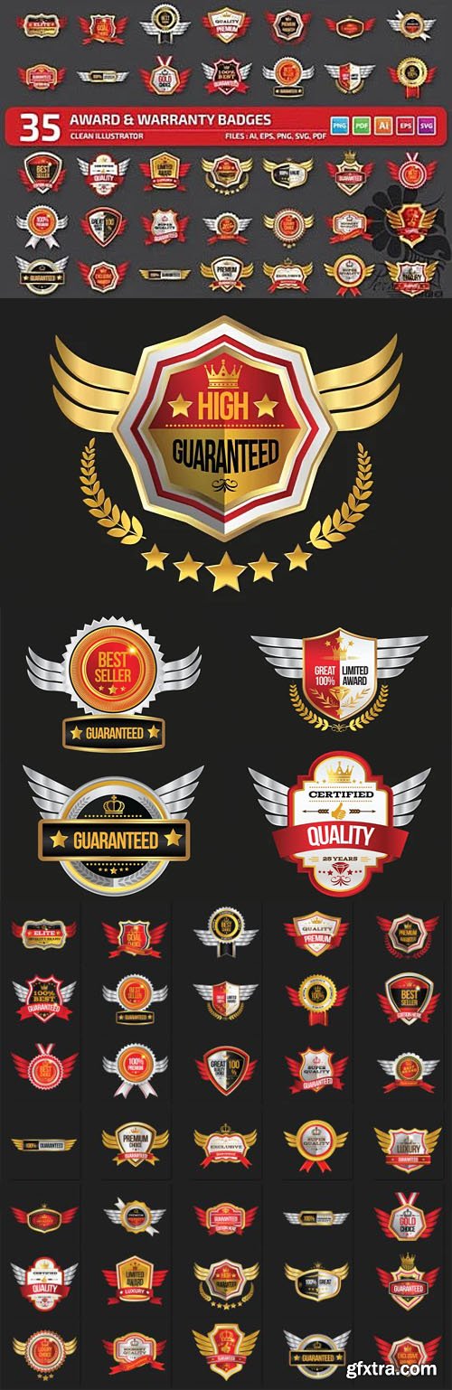 35 Award & Warranty Badges - Vector Design Templates