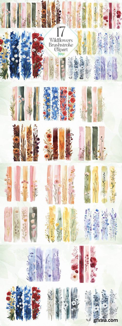 Wildflowers Brushstroke Clipart Collection