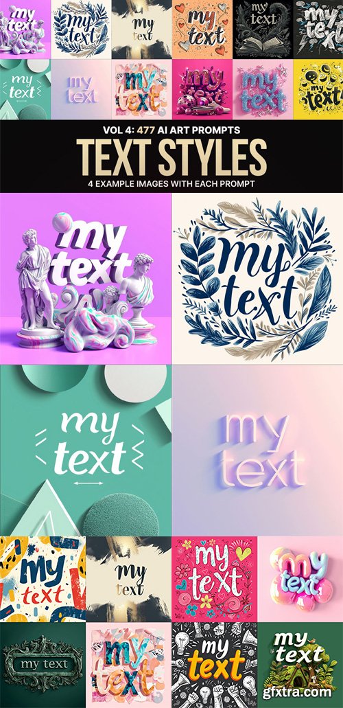 477 Midjourney Prompts for Text Styles: Vol 4