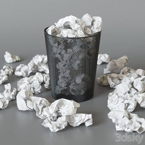 '3dsky Pro - A trash can with papers'