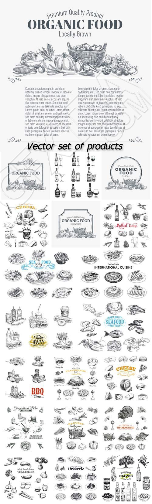 Seafood, Meat, Vegetables, Drinks, Fast Food 20xEPS