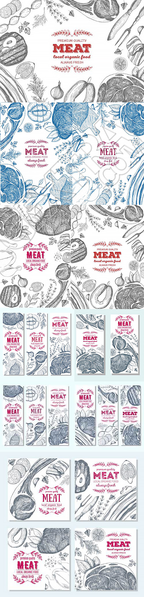 Meat Banner and Frames Vintage Illustrations 10xEPS