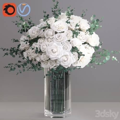 '3dsky Pro - Eucalyptus ecuador white roses big glass event vase' '3dsky Pro - Eucalyptus ecuador white roses big glass event vase'
